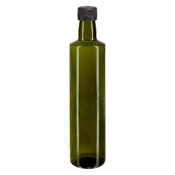 Bottiglia a vite da 500 ml, rotonda, verde oliva con tappo nero Bottiglia a vite da 500 ml, rotonda, verde oliva con tappo nero