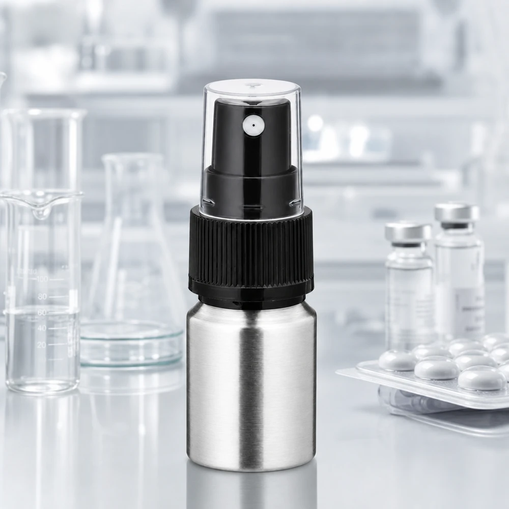 Flacone da 10 ml in alluminio lucido con atomizzatore Flacone in alluminio da 10 ml con nebulizzazione fine - distribuzione ottimale di fragranze e prodotti cosmetici