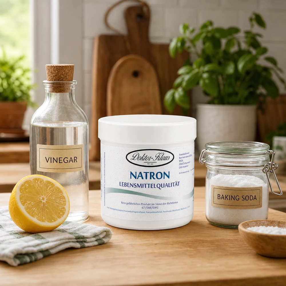 Bicarbonato di sodio Doctor Klaus 250g per alimenti con aceto e bicarbonato di sodio per una pulizia naturale