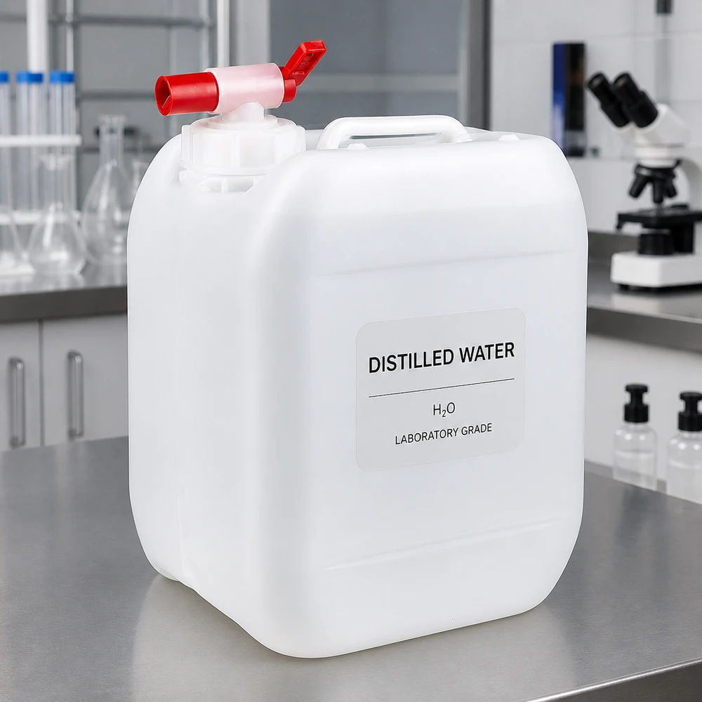 Tanica da 5 litri con rubinetto di scarico Tanica da laboratorio da 5 litri con acqua distillata, etichetta e pratico rubinetto