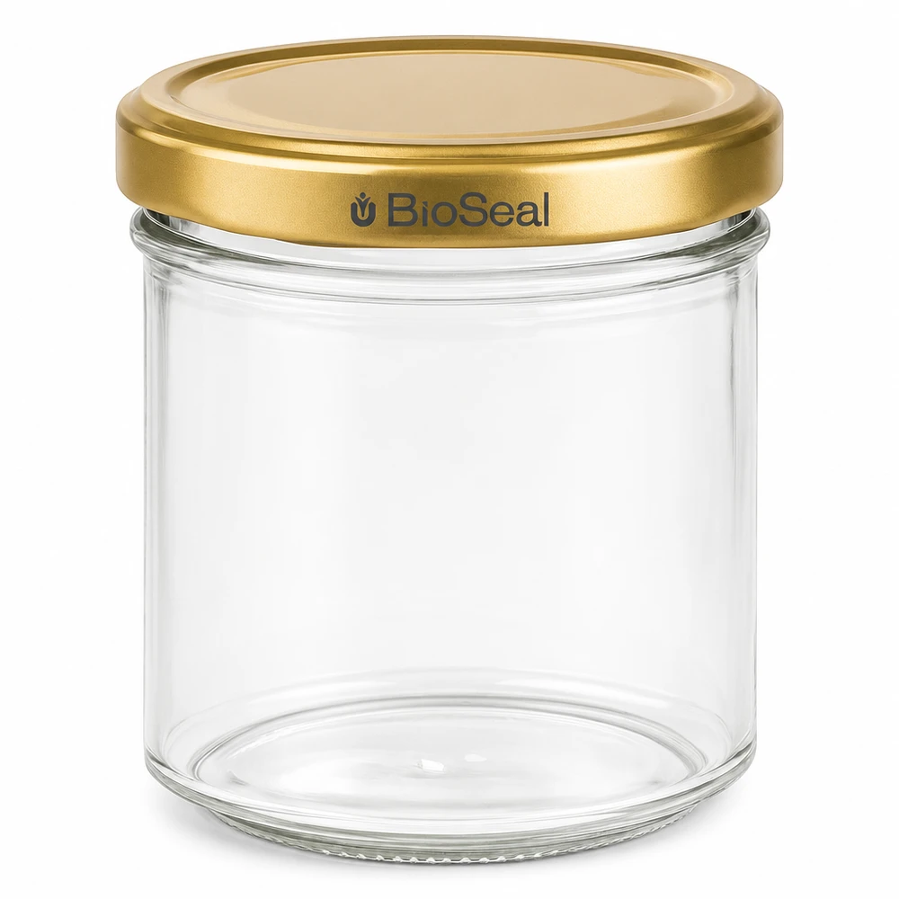 Vasetto per miele da 200 g con capsula dorata BioSeal UNiTWIST Vasetto di miele da 200 g vuoto con coperchio a vite dorato BioSeal contenitore in vetro trasparente per marmellata di miele
