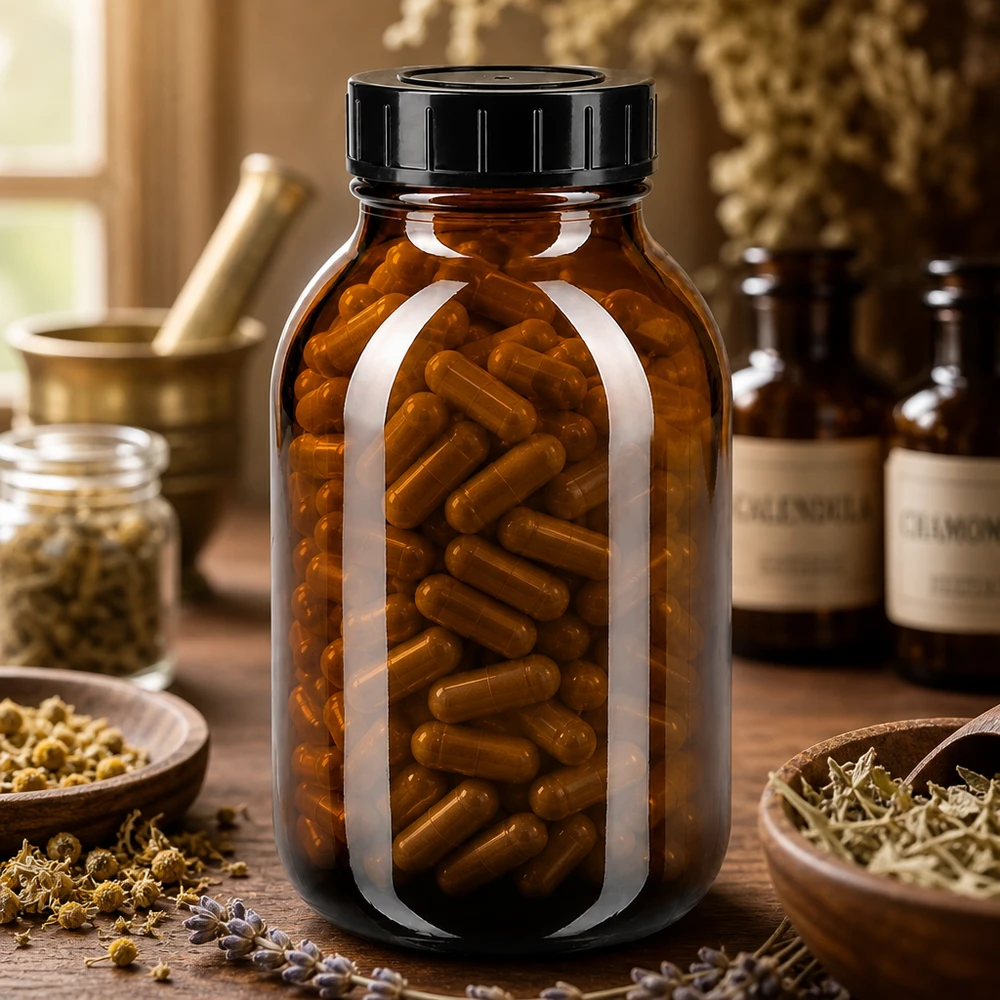 Bottiglia a collo largo da 500ml in vetro ambrato con tappo a vite Bottiglia per farmacisti da 500 ml in vetro ambrato con protezione UV e pratico tappo a vite
