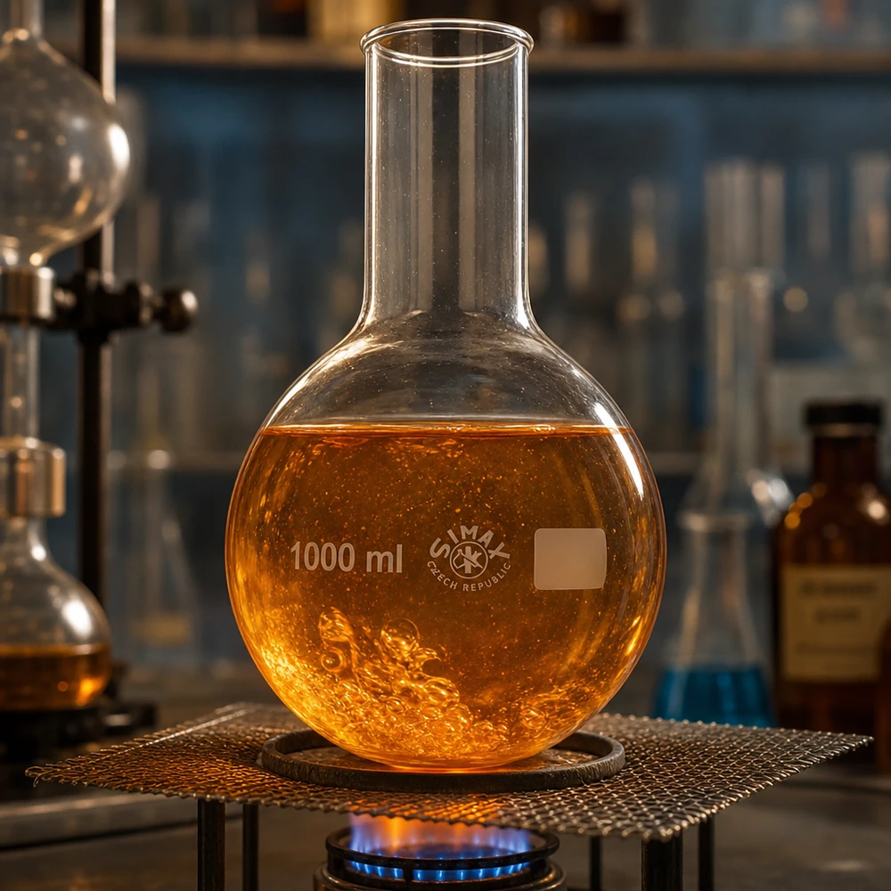 Pallone da chimica a fondo tondo da 1000 ml con ampia apertura per le reazioni di sintesi nel laboratorio di ricerca