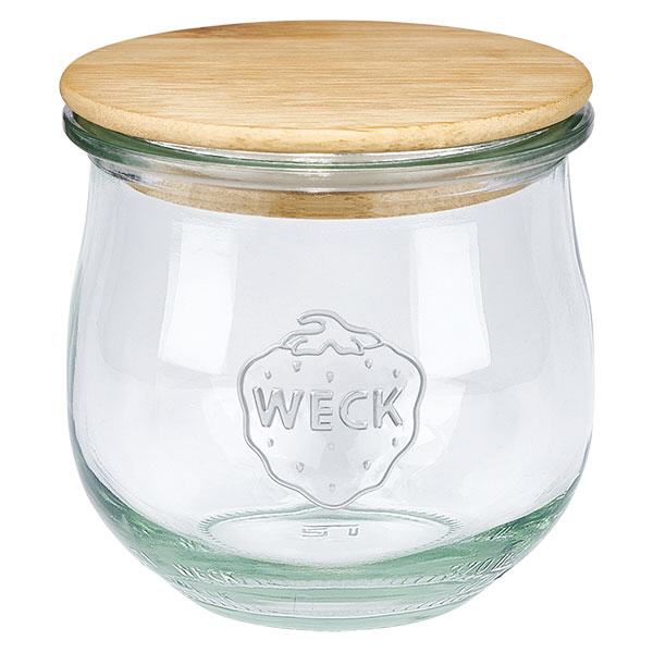 Barattolo a tulipano da 370 ml WECK RR80 con coperchio in legno