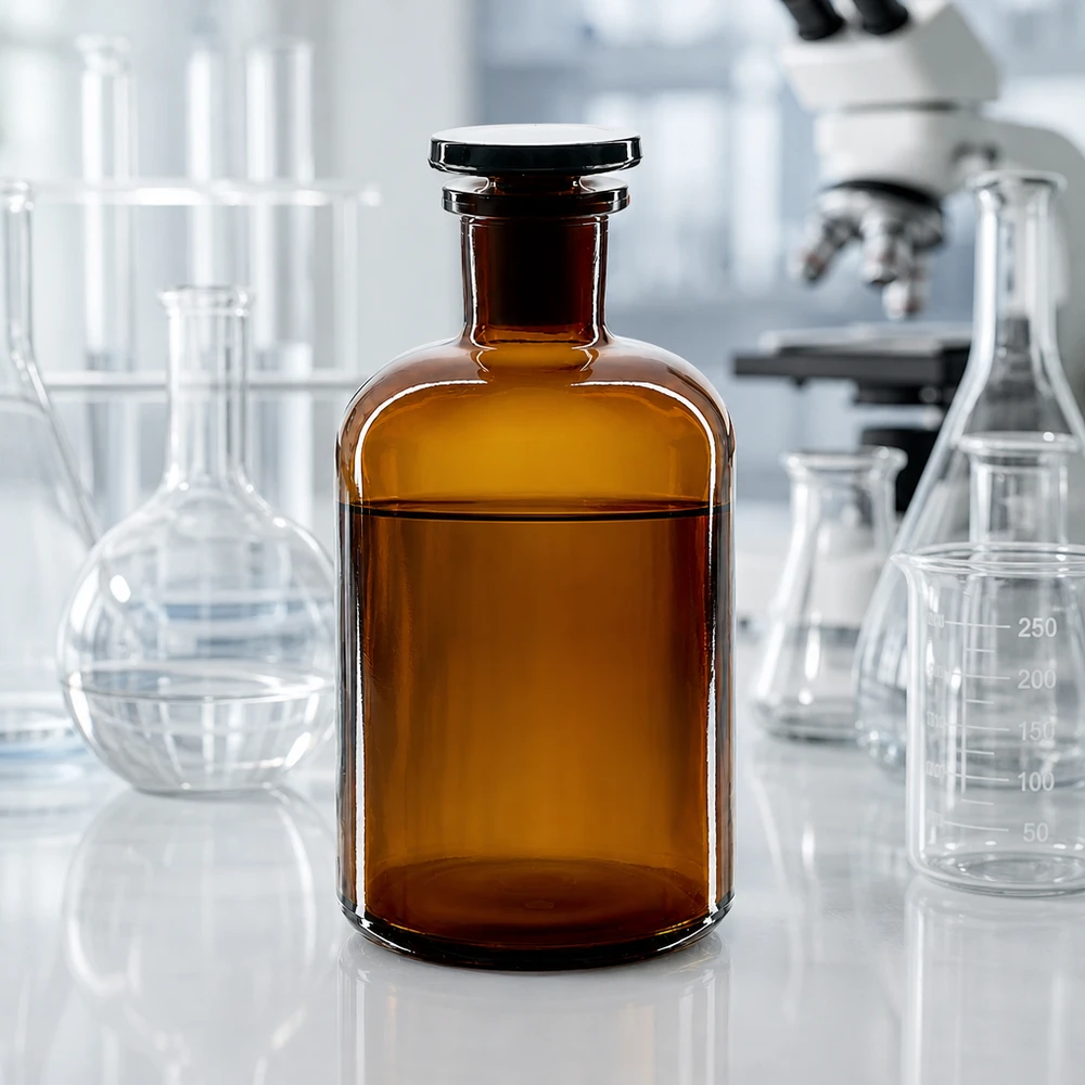 Bottiglia a spalla tonda 500ml marrone collo stretto in vetro con tappo Fiaschetta con protezione dalla luce da 500 ml, marrone, a spalla arrotondata, a collo stretto, con tappo in vetro, per uso di laboratorio