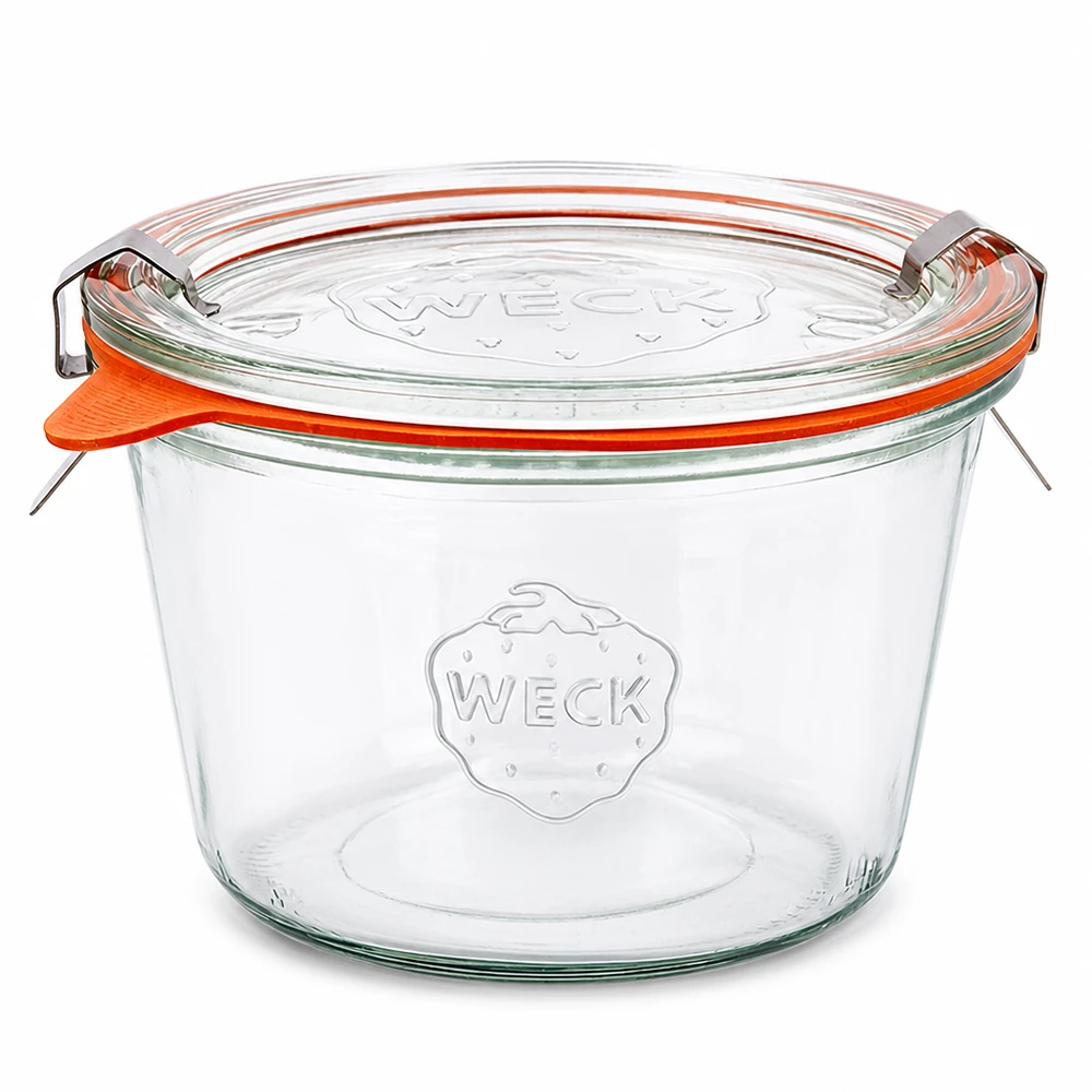 Bicchieri WECK da 370 ml RR100 con coperchio in vetro e anello in gomma arancione Set completo per conserve e scatolame