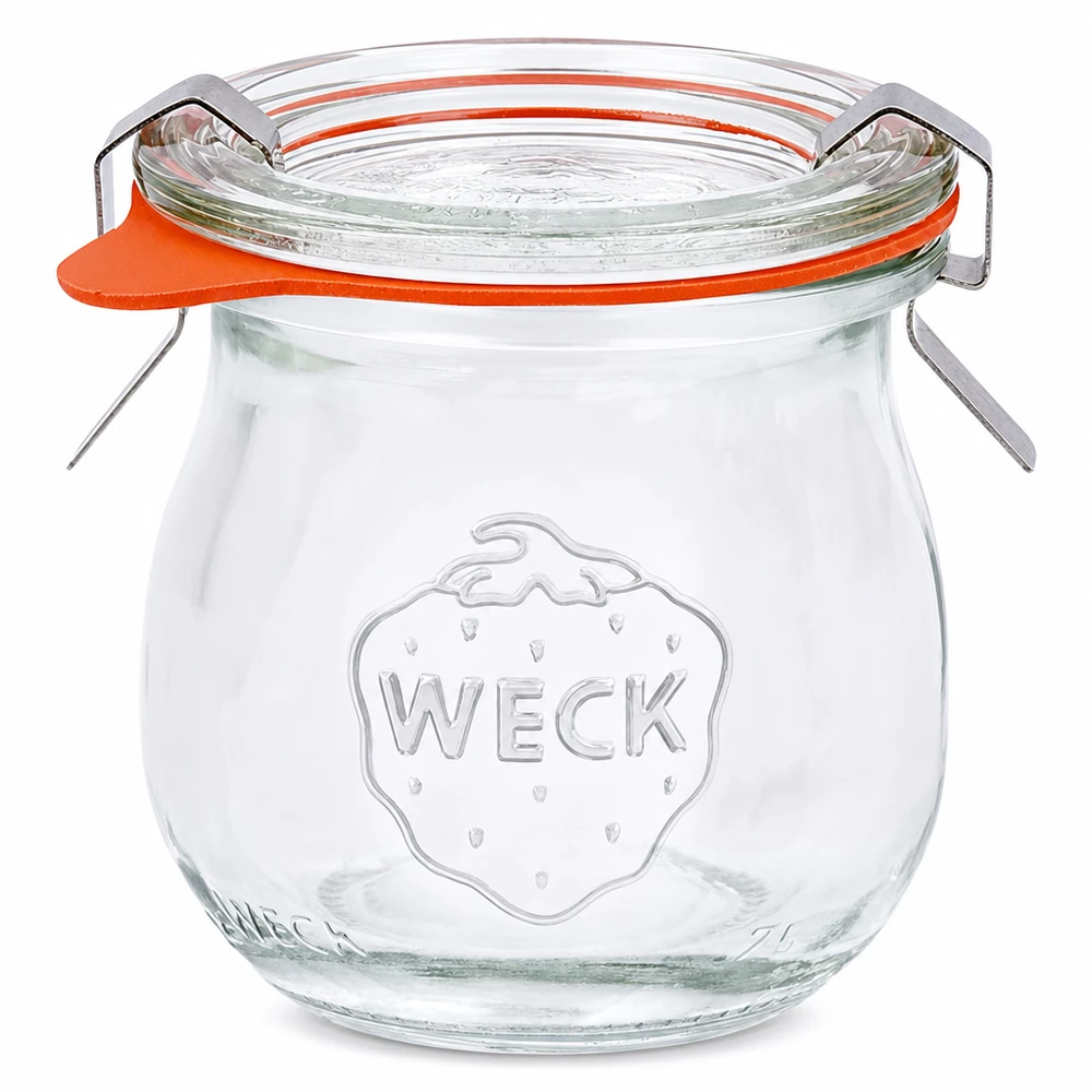 WECK vaso a tulipano 75ml RR40 con coperchio in vetro e anello in gomma arancione Vaso per conserve e conservazione