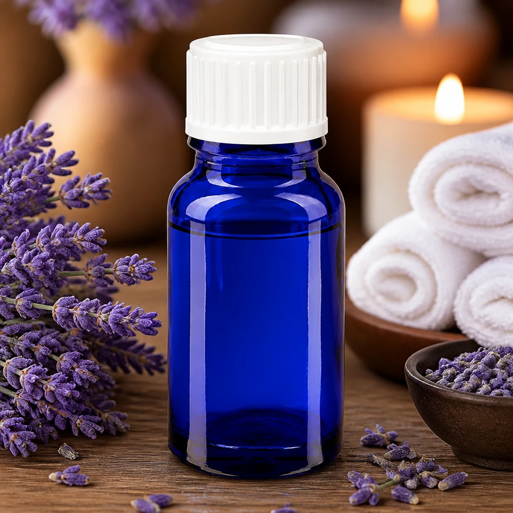 Bottiglia da farmacia blu da 10ml. SV STD bianco/11mm ApoGlas Piccola boccetta di vetro blu da 10 ml con tappo di sicurezza bianco a prova di bambino per oli essenziali