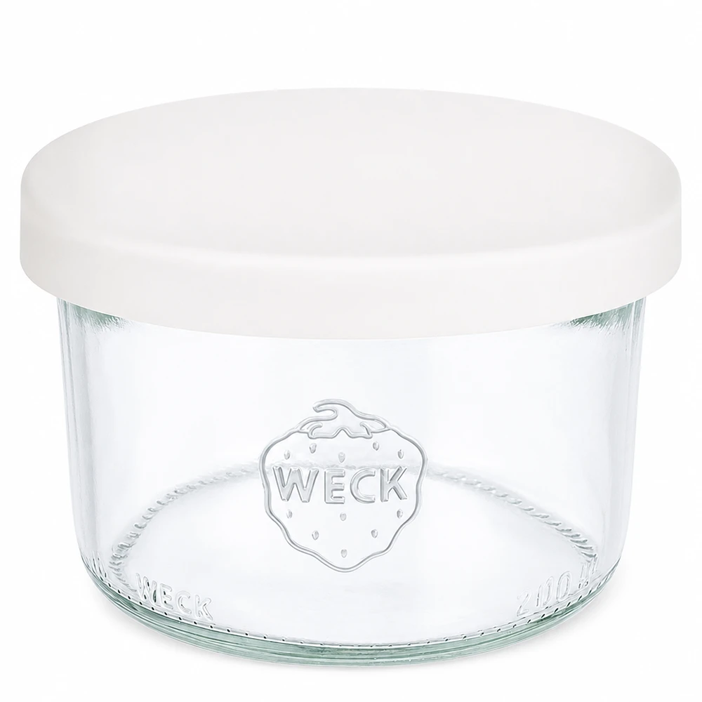 WECK Vaso da 200 ml RR80 con coperchio in silicone bianco Vaso da 200 ml in vetro per conservazione e stoccaggio