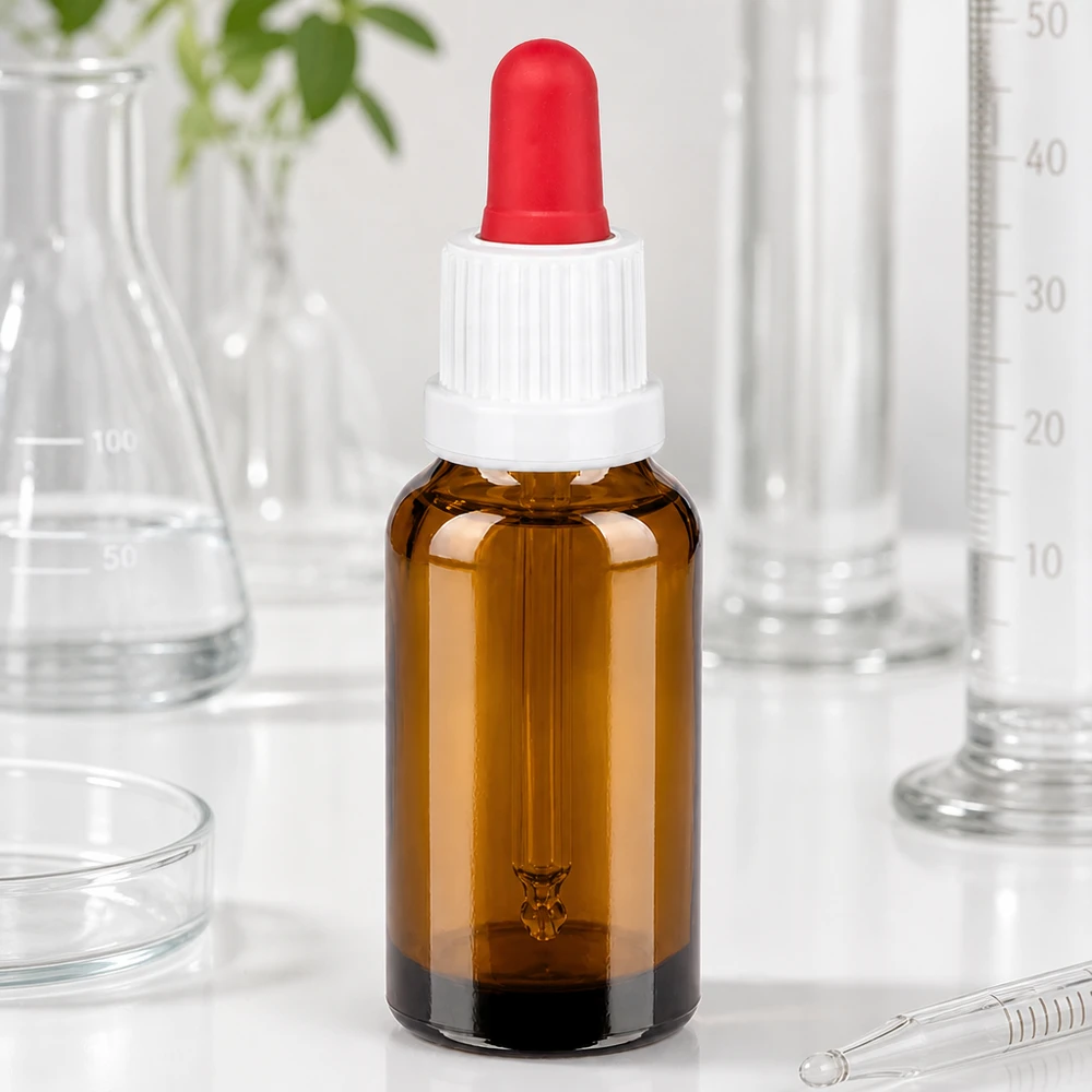 Bottiglia per pipette da 20 ml bianco/rosso OV BrownLine UT18/20 Bottiglia per pipette premium da 20 ml con tappo a prova di bambino per una conservazione sicura