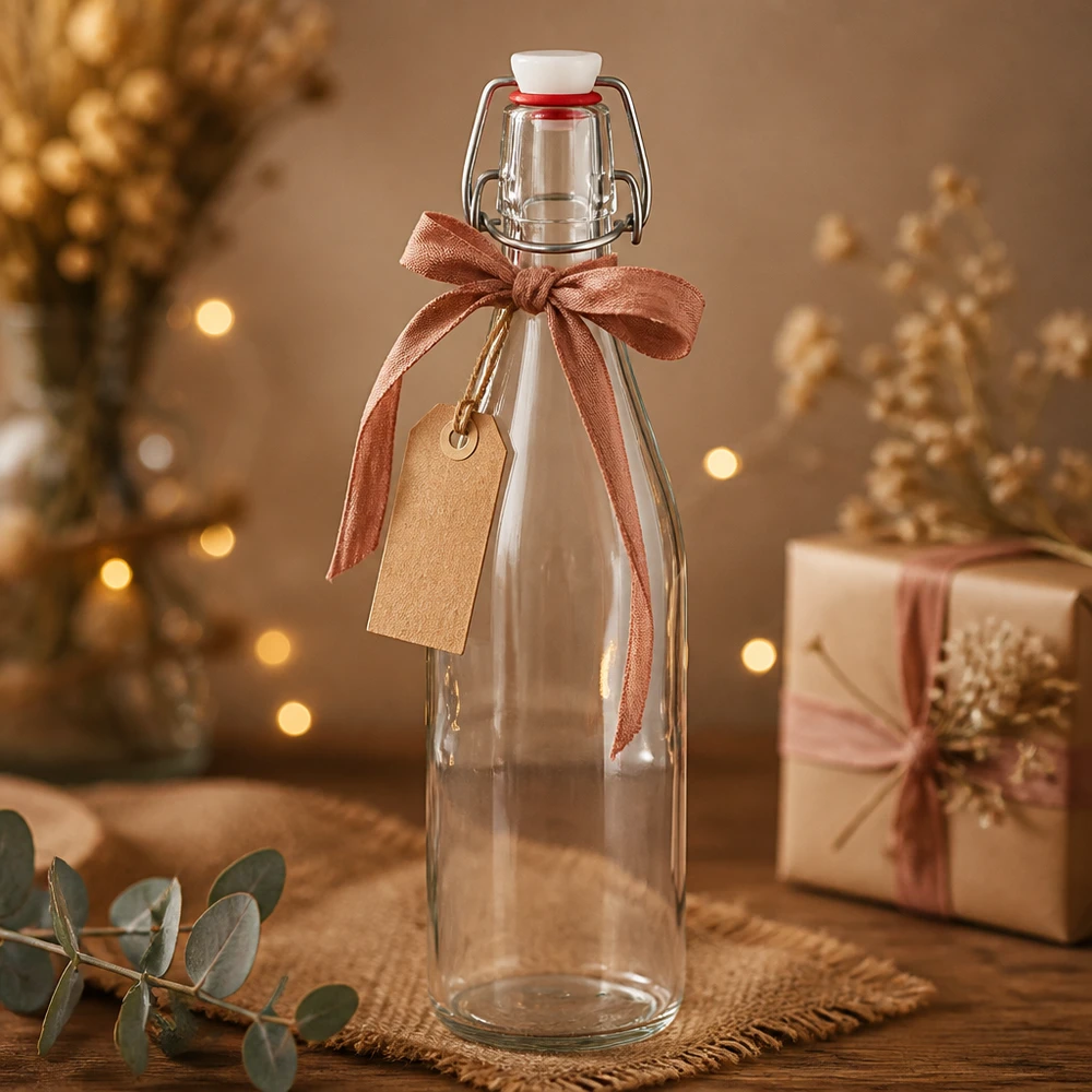 500ml bottiglia di vetro swing top decorazione natalizia scatola regalo fiocco tag luci dorate