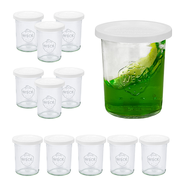 Set di 12 barattoli Weck da 160 ml con 12 decorazioni keep-fresh Set di 12 barattoli Weck da 160 ml con 12 decorazioni keep-fresh