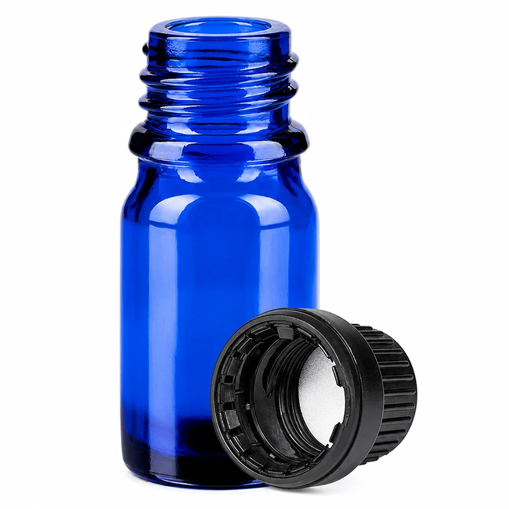 Bottiglia da 5ml 11mm SV nero OV BlueLine UT18/5 Bottiglia professionale in vetro blu da 5 ml con tappo nero per applicazioni di laboratorio BlueLine
