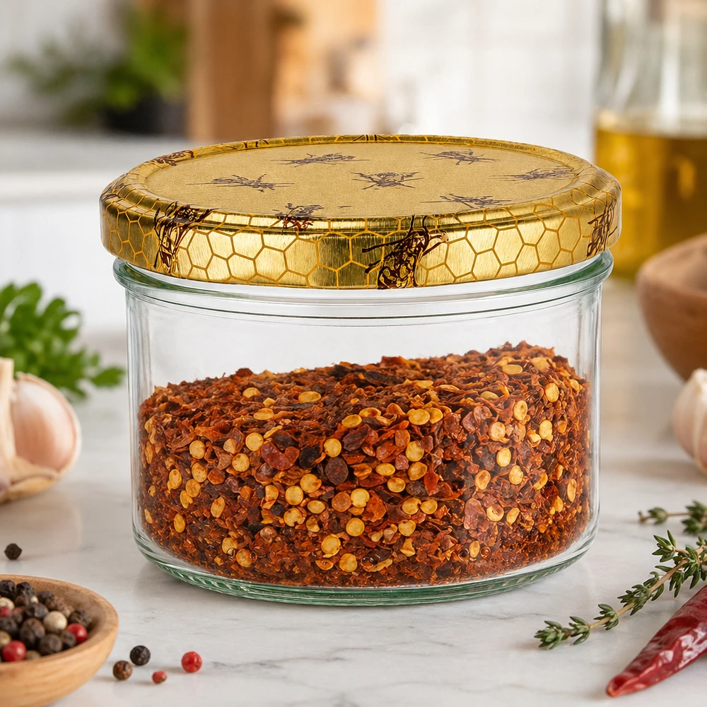 Vasetto per miele da 300 g con capsula con motivo a favo BasicSeal UNiTWIST Il barattolo di miele da 300 g con coperchio a nido d'ape può essere utilizzato come barattolo di spezie per i fiocchi di peperoncino in cucina
