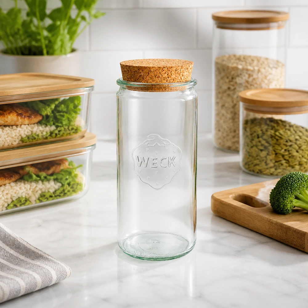 WECK barattolo cilindrico 1040ml RR80 barattolo vuoto da cucina con scatole per la preparazione dei pasti broccoli coperchio in sughero