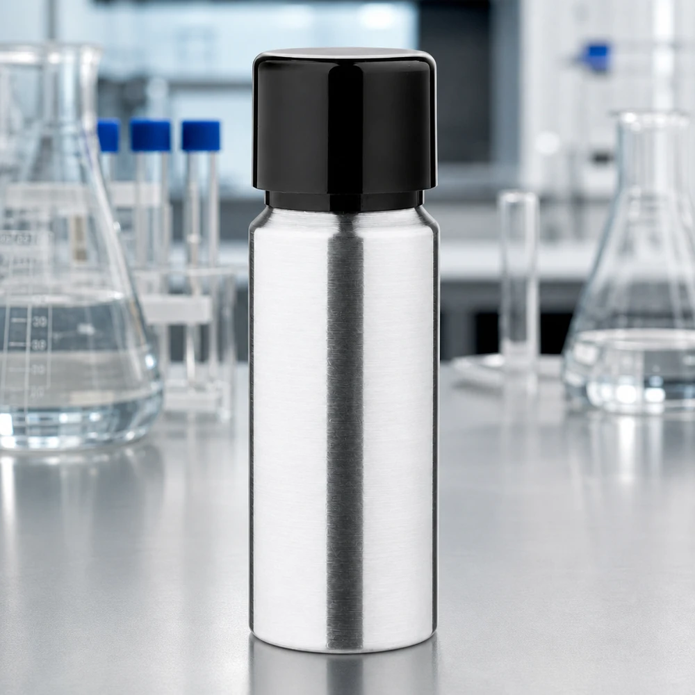 Bottiglia in alluminio lucido da 20 ml con tappo a vite Flacone in alluminio argentato da 20 ml con finitura lucida e sistema di chiusura a prova di perdite