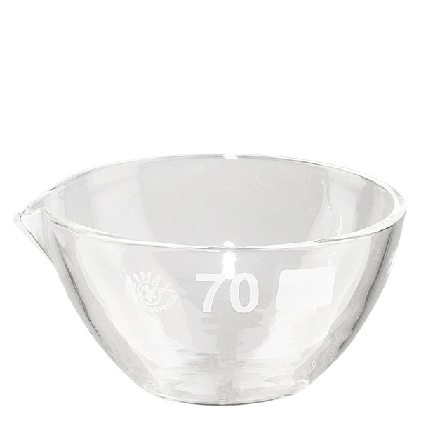 Piatto di evaporazione da 60ml con beccuccio in borosilicato ø70mm Piatto di evaporazione da 60ml con beccuccio in borosilicato ø70mm