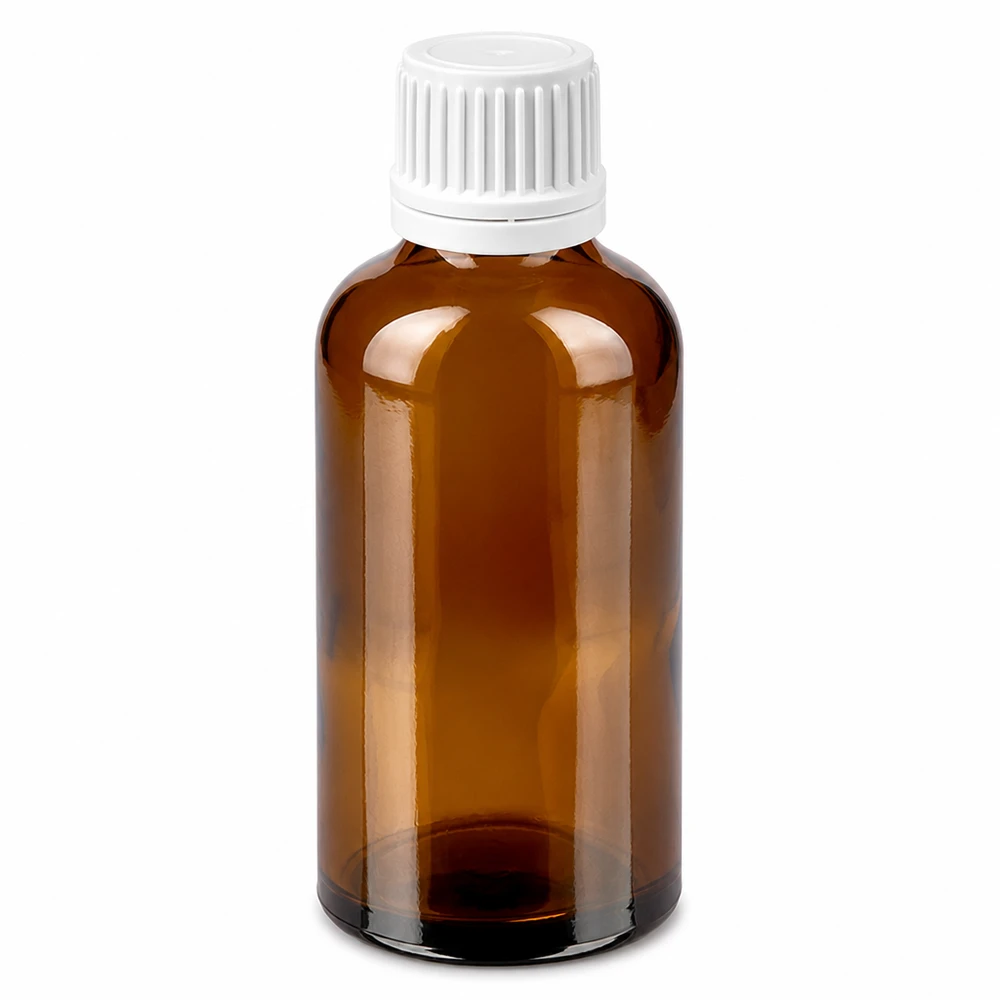 Bottiglia da 50ml 11mm SV bianco OV BrownLine UT18/50 Flacone in vetro ambrato da 50 ml con tappo a vite bianco per medicinali e cosmetici