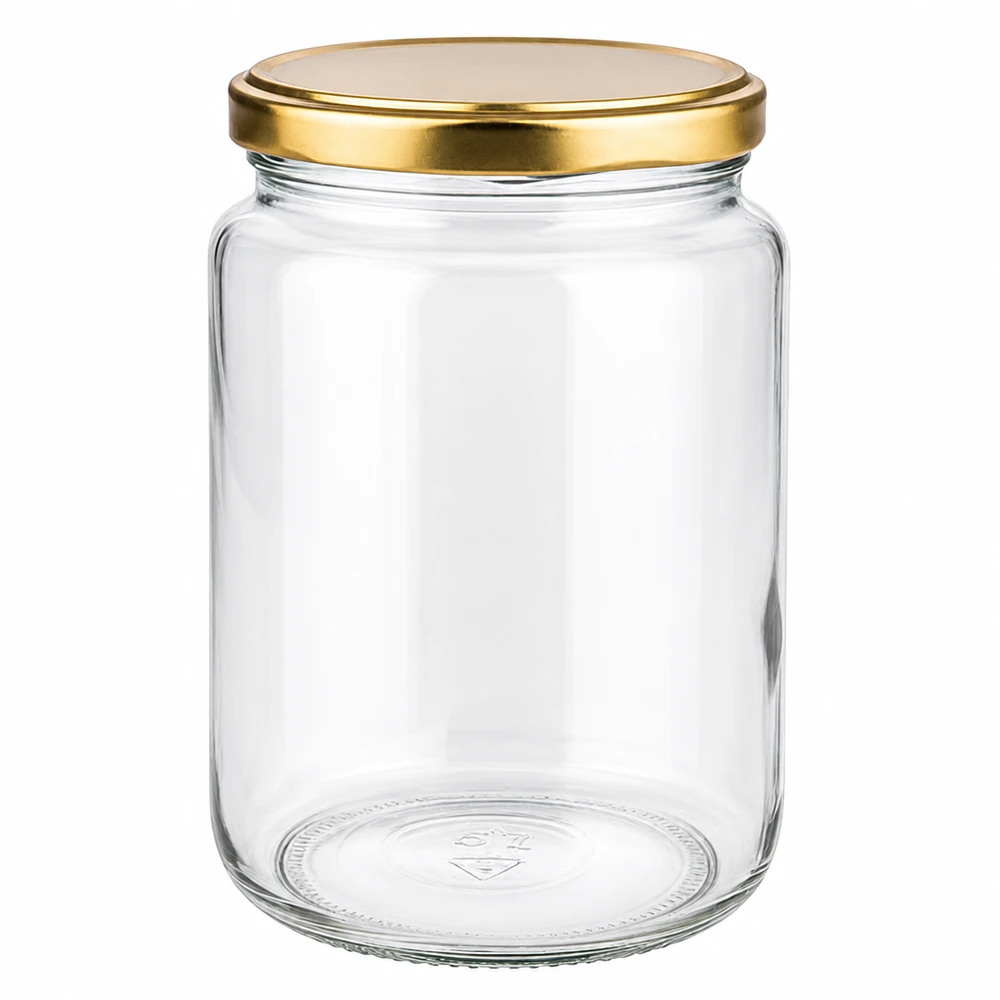 Barattolo rotondo da 795 ml con coperchio BasicSeal oro UNiTWIST Barattolo rotondo da 795 ml con coperchio BasicSeal UNiTWIST dorato - vaso da conserva vuoto in vetro trasparente per la conservazione