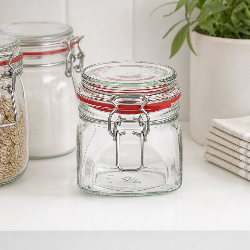 Barattolo da 370 ml tipo G con tappo a clip UN.. Barattolo ermetico per conserve da 370 ml con robusto coperchio a clip in filo metallico per la cucina