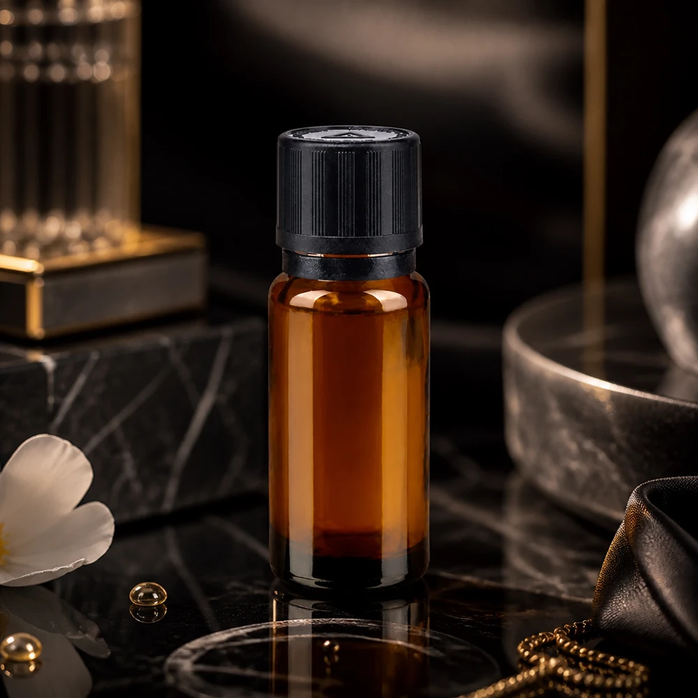 10ml bre. Gocciolatore. OV KiSi Bli nero/1mm ApoGlas Elegante flacone contagocce da 10 ml in vetro ambrato con tappo di sicurezza nero su fondo di marmo nero