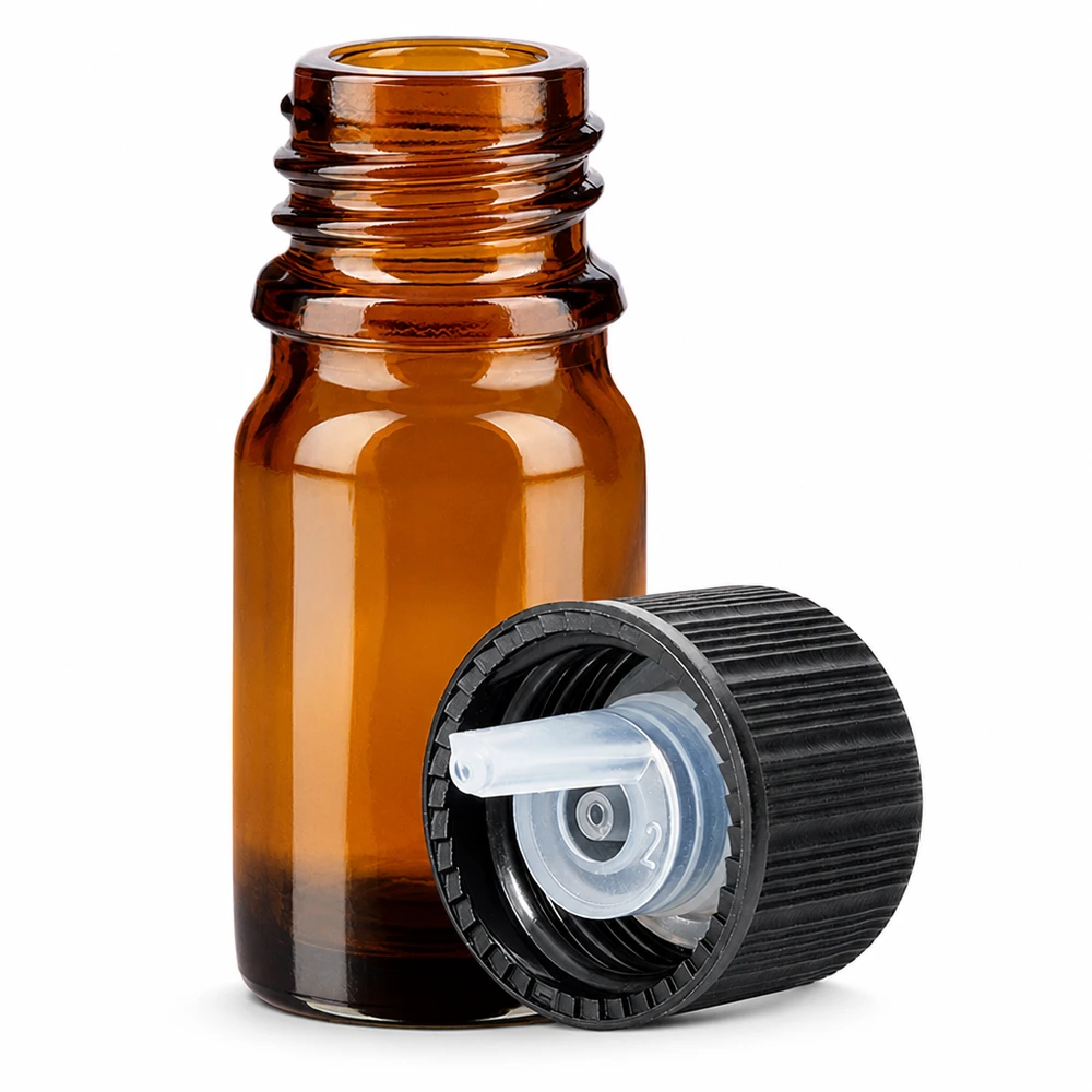 Flacone contagocce da 5 ml 1 mm nero STD BrownLine UT18/5 Flacone in vetro marrone da 5 ml con apertura a goccia da 1 mm per oli essenziali e tinture