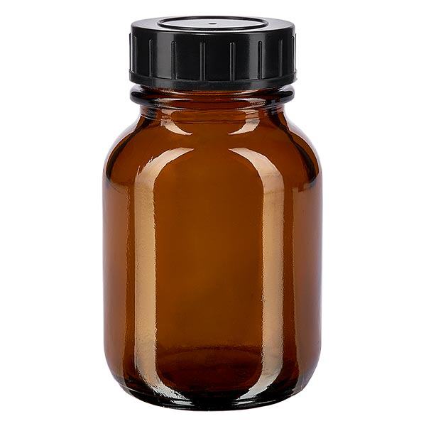 Bottiglia a collo largo da 50ml in vetro ambrato con tappo a vite