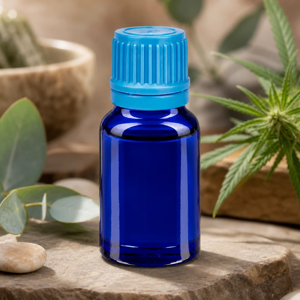 Flacone da 10ml 11mm SV blu OV BlueLine UT18/10 Elegante flacone da 10 ml di colore blu intenso, perfetto per i prodotti naturali per la cura del corpo.