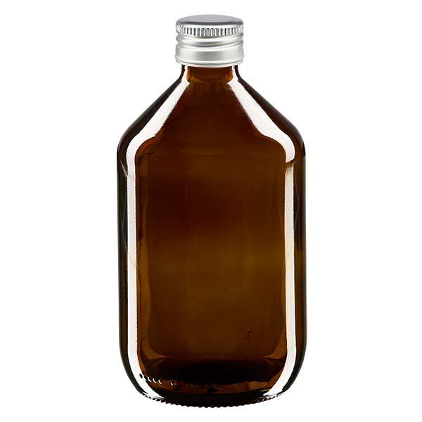 Flacone per medicinali da 500 ml marrone, con tappo in alluminio argentato Flacone per medicinali da 500 ml marrone, con tappo in alluminio argentato