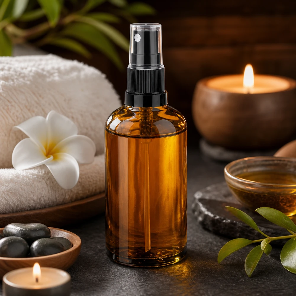Flacone spray da 100 ml nero/tr. STD BrownLine UT18/100 Versatile flacone spray in vetro da 100 ml per toner per il viso, spray per ambienti e cosmetici fatti in casa