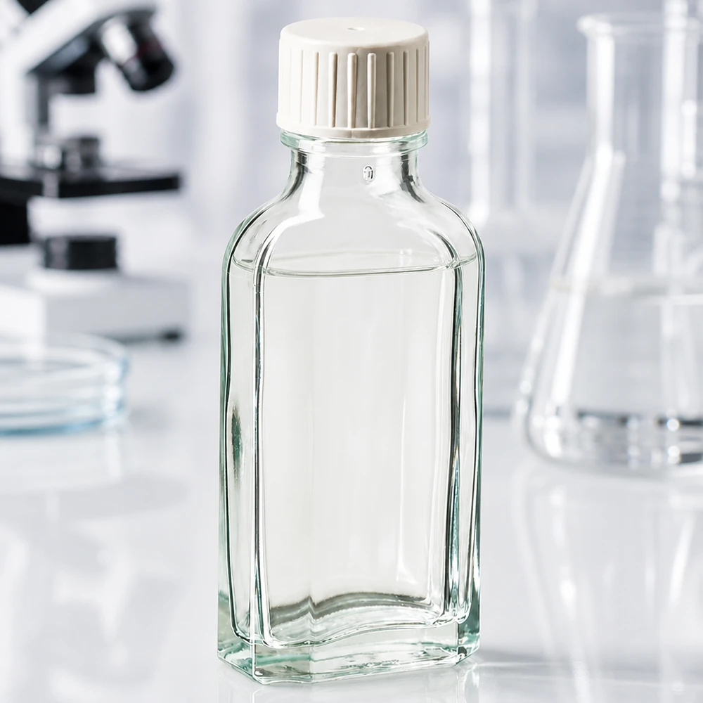 50 ml Meplat tappo a vite trasparente con anello versatore Piccola bottiglia di vetro rettangolare da 50 ml con tappo di plastica bianca in laboratorio