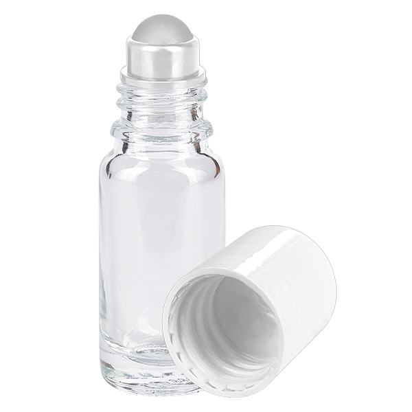 Flacone roll-on trasparente da 10ml STD bianco ApoGlas