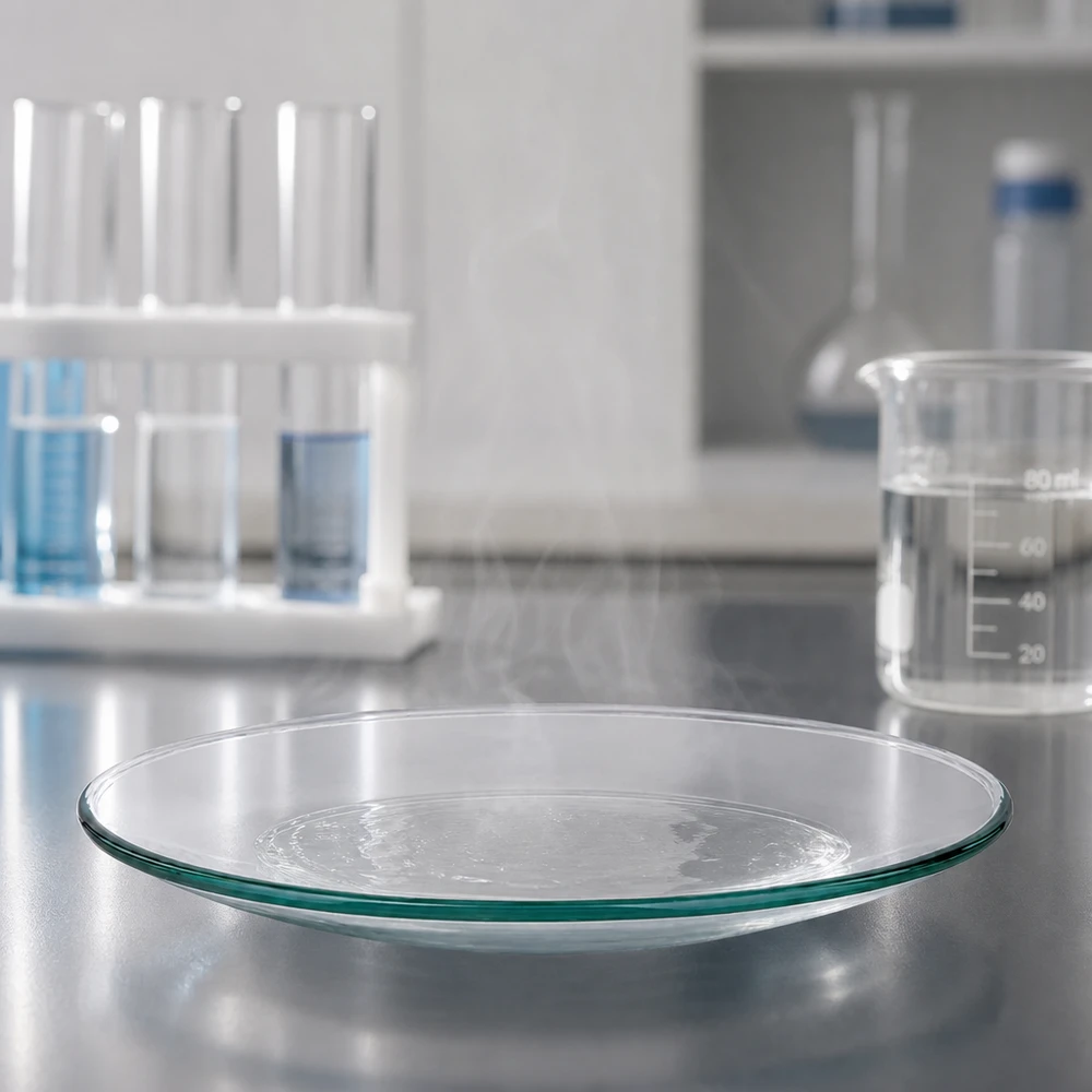 Piatto in vetro per chimica rotondo Ø 10 cm resistente al calore per analisi e sintesi in laboratorio