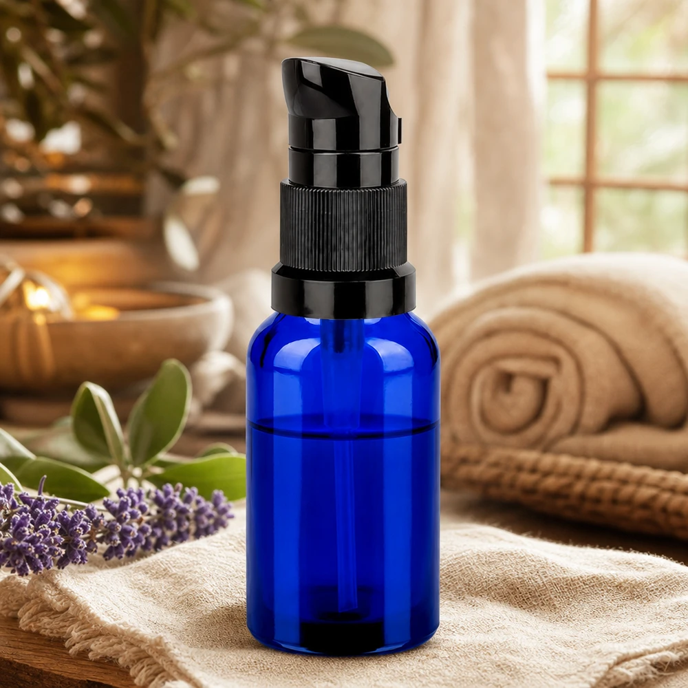Flacone a pompa da 20 ml nero STD BlueLine UT18/20 Flacone a pompa da 20 ml nero STD BlueLine UT18/20 - applicazione igienica grazie al dosaggio senza contatto