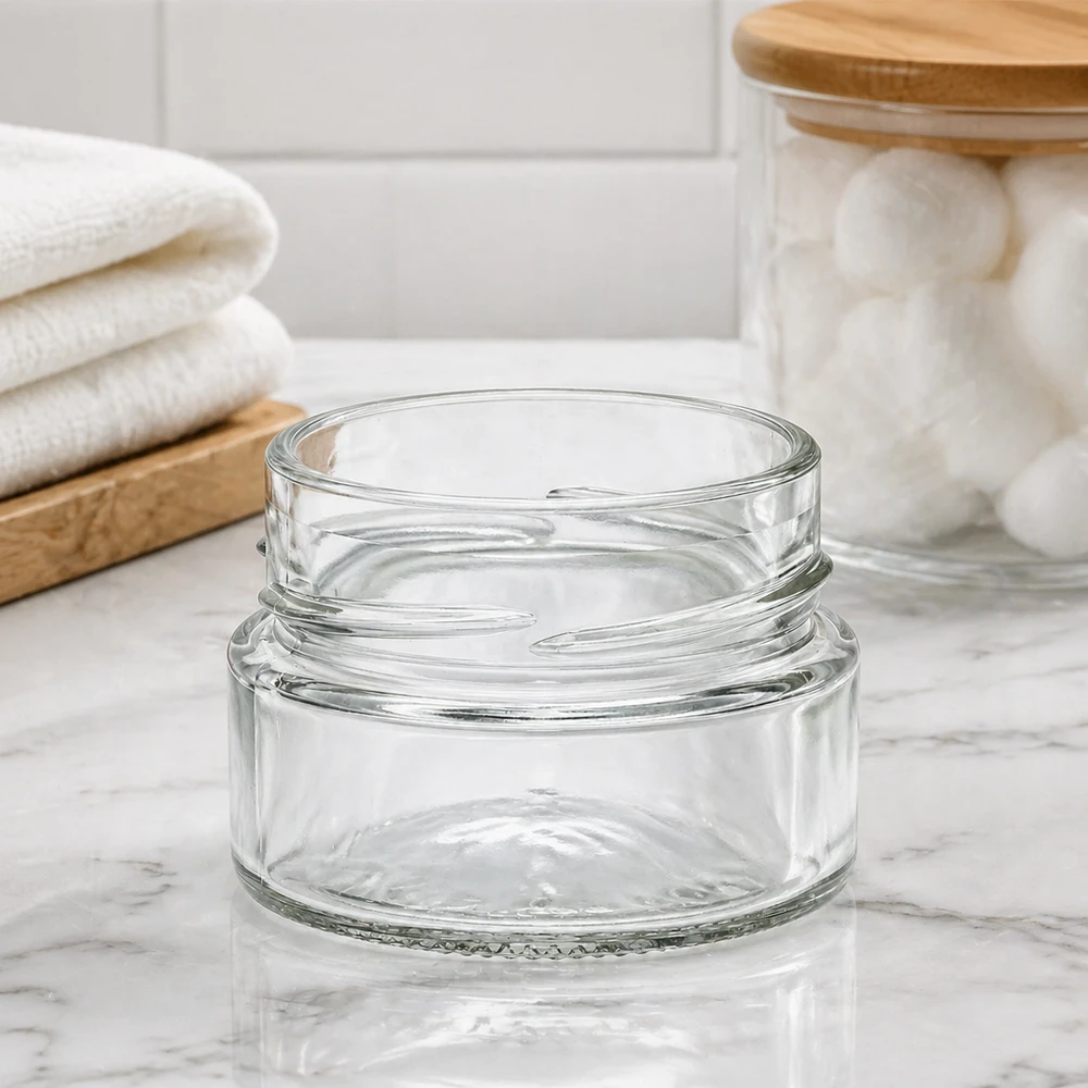 UNiTWIST Runda80 - Barattolo rotondo capacità 80ml TO58profondo Barattolo di vetro rotondo 80ml con filettatura TO58 barattolo trasparente per la conservazione e la cucina