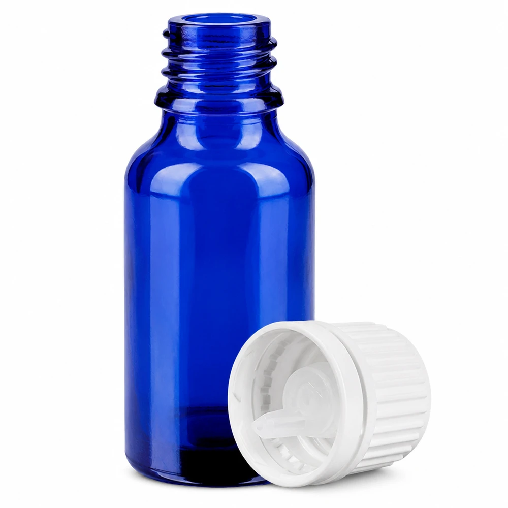 Flacone contagocce da 20 ml 0,7 mm bianco OV BlueLine UT18/20 Flacone in vetro blu da 20 ml con tappo contagocce da 0,7 mm per applicazioni farmaceutiche