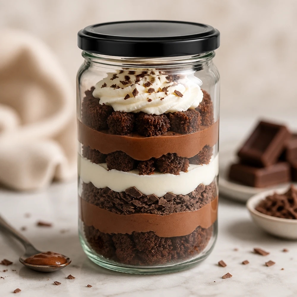 Barattolo rotondo da 305 ml con coperchio BasicSeal nero UNiTWIST 305ml Rundglas UNiTWIST mit schwarzem Deckel für Schichtdesserts - perfekt für Tiramisu und Mousse-Kreationen
