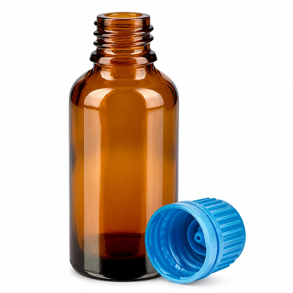 Bottiglia da 30ml 11mm SV blu OV BrownLine UT18/30 Flacone in vetro di alta qualità da 30 ml, di colore ambrato, con robusto tappo blu.