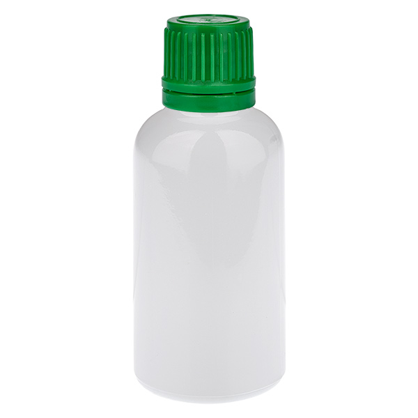 Flacone da 30 ml con tappo a vite verde da 11 mm, chiusura di sicurezza WhiteLine UT18/30 Flacone da 30 ml con tappo a vite verde da 11 mm, chiusura di sicurezza WhiteLine UT18/30