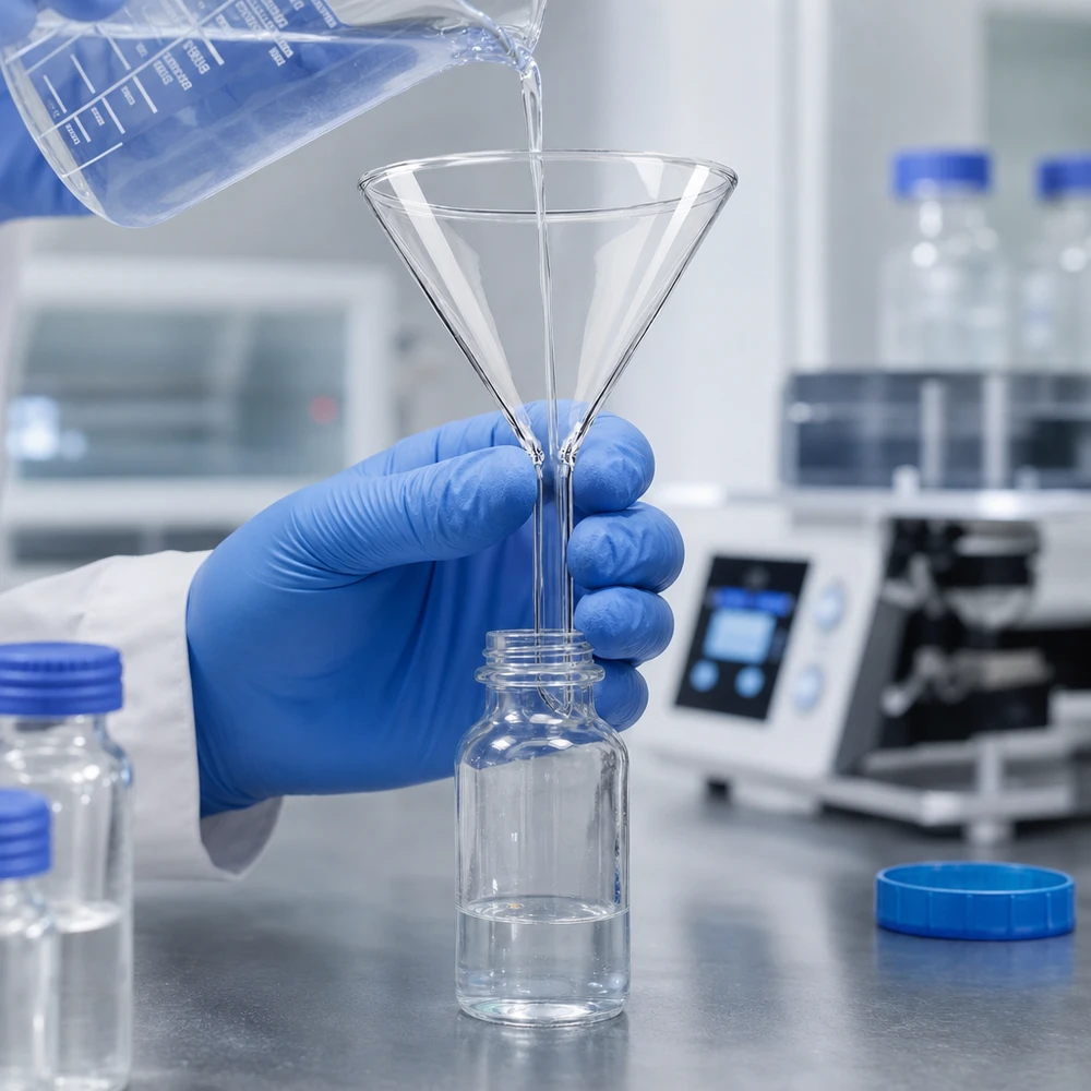 Imbuto Ø 100mm in borosilicato angolo 60 corto Imbuto di precisione da laboratorio da 100 mm con manico corto per una decantazione efficiente dei liquidi