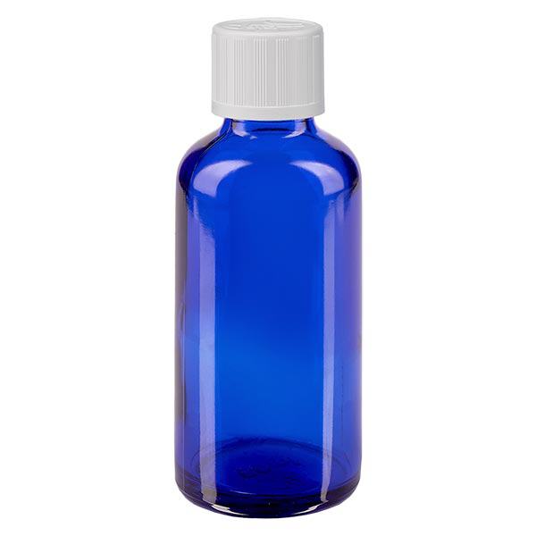 Bottiglia da farmacia blu da 50 ml. SV STD KiSi bianco/11mm ApoGlas Bottiglia da farmacia blu da 50 ml. SV STD KiSi bianco/11mm ApoGlas