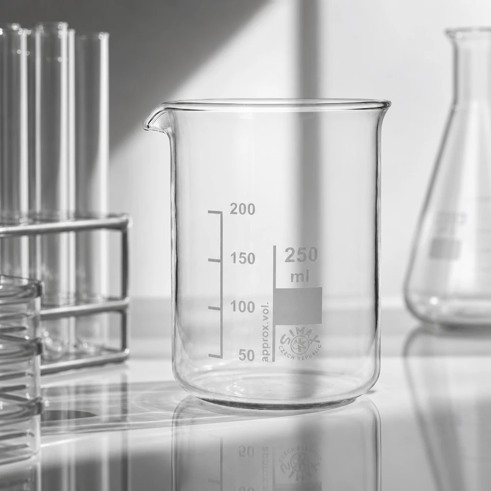 Bicchiere di precisione da 250 ml in vetro borosilicato trasparente per una misurazione esatta del volume