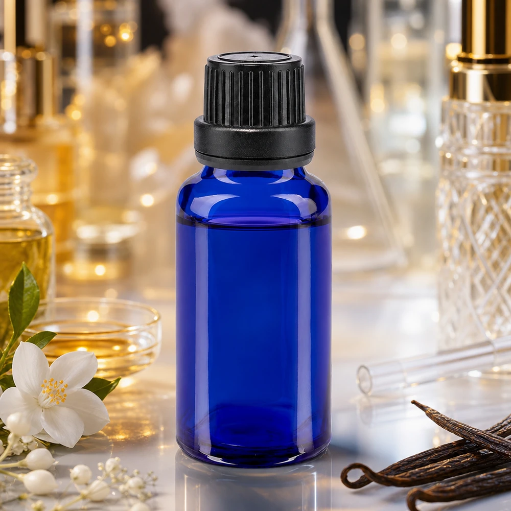 Flacone in vetro da 20 ml blu cobalto con tappo a vite nero da 11 mm per profumi d'ambiente
