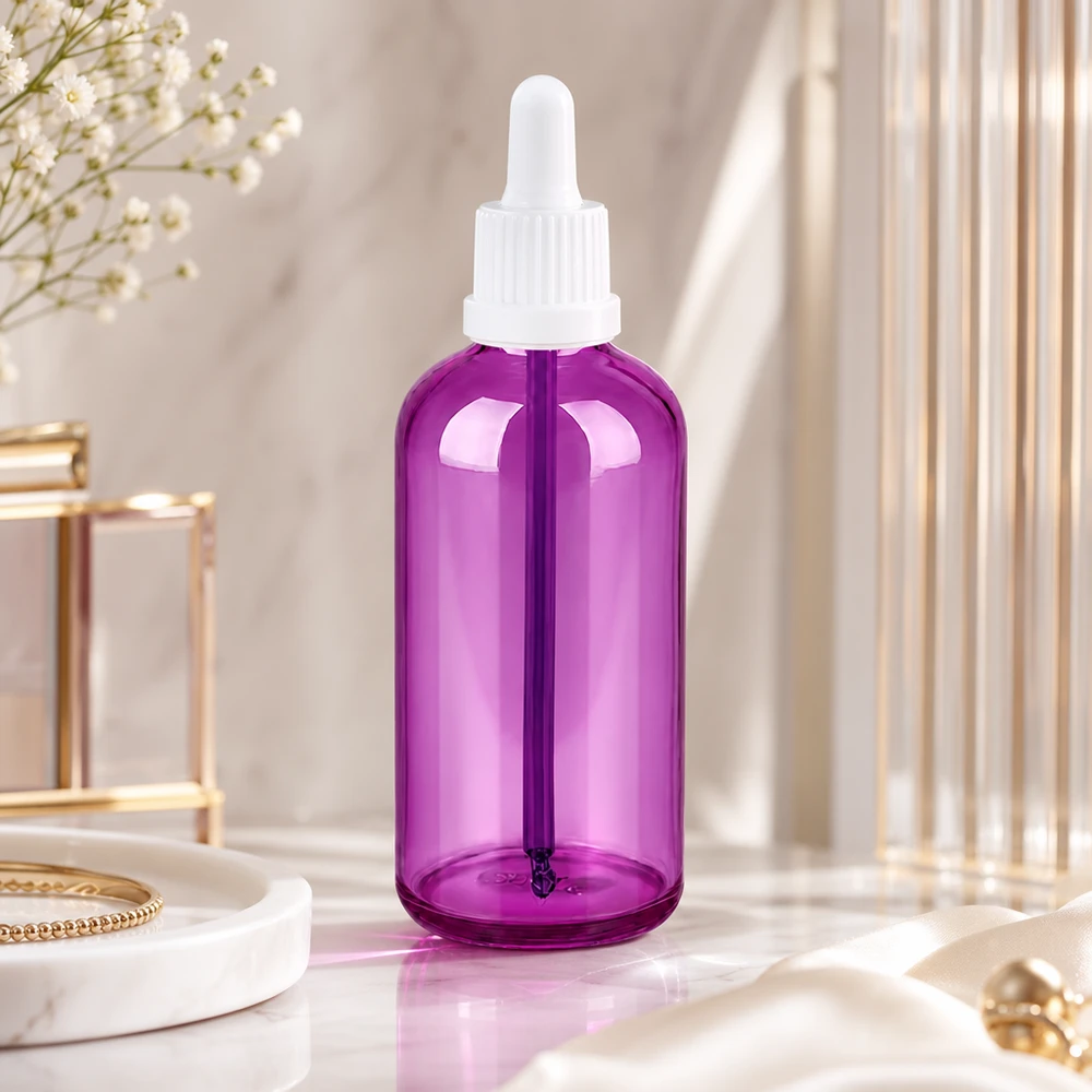 Bottiglia da 100 ml con tappo a vite bianco Originality PurpleLine UT18/100 Elegante flacone a pipetta viola da 100 ml, perfetto per i cosmetici automiscelati