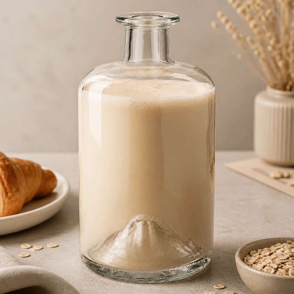 Flacone farmaceutico da 500 ml 500ml Glasflasche "Sofia" ohne Verschluss UNiTWIST senza tappo UNiTWIST® 500ml bottiglia da farmacia Sofia riempita con latte d'avena prodotto lifestyle fotografia cucina vetro trasparente vuoto