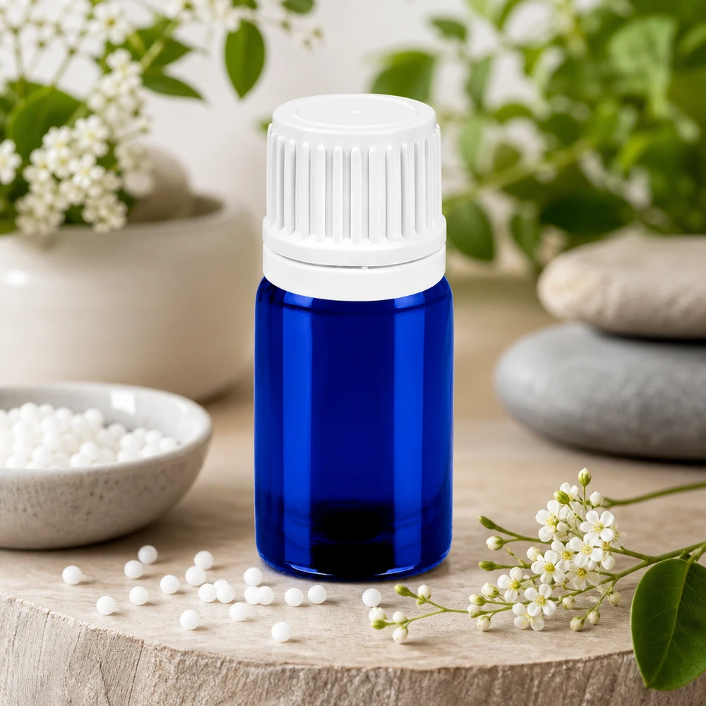 Flacone contagocce da 5 ml 0,7 mm bianco OV BlueLine UT18/5 Flacone contagocce medicale da 5 ml di colore bianco-blu per applicazioni farmaceutiche e farmacie