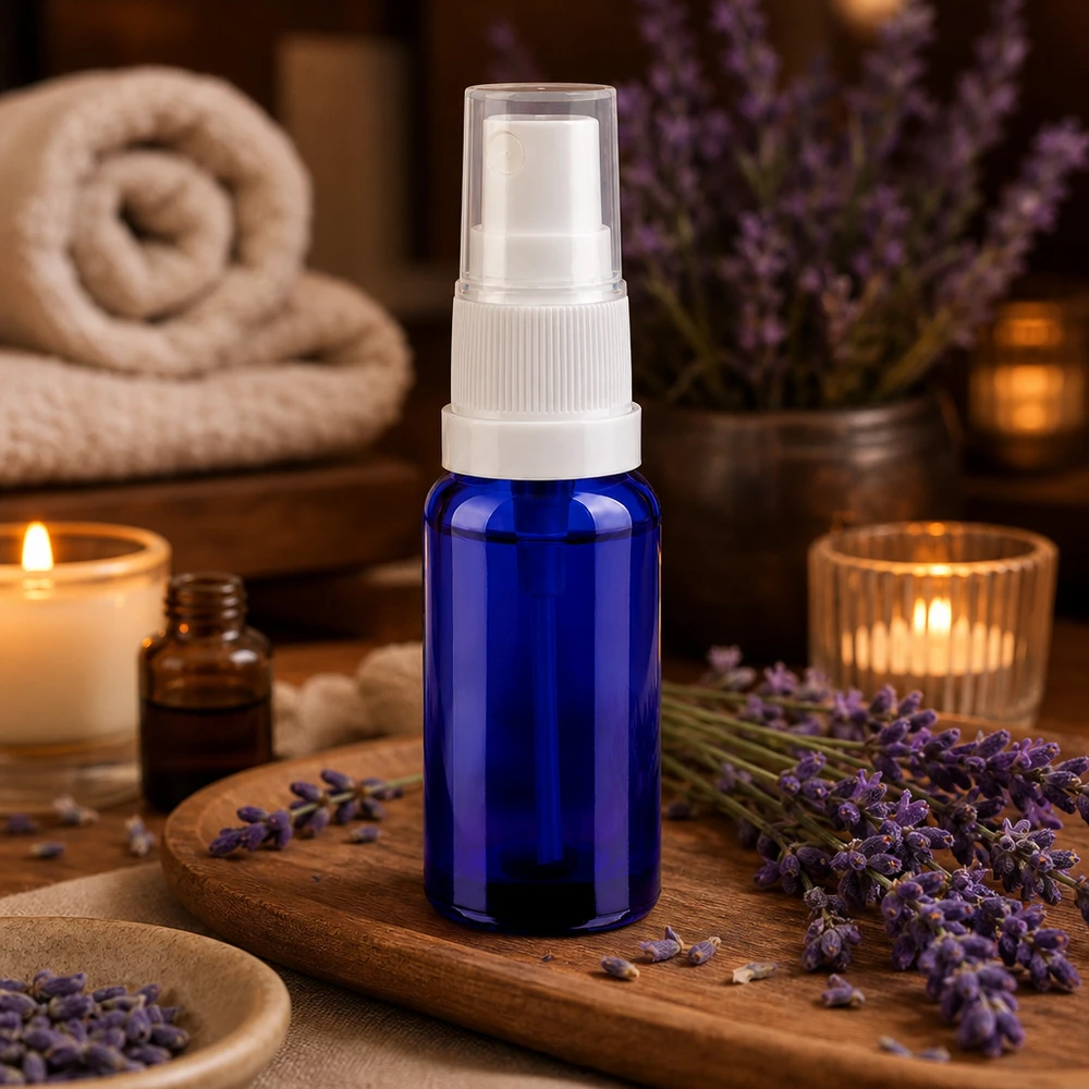 Flacone spray da 20 ml bianco/trasparente STD BlueLine UT18/20 Flacone spray in vetro da 20 ml con nebulizzatore bianco per prodotti di bellezza fatti in casa
