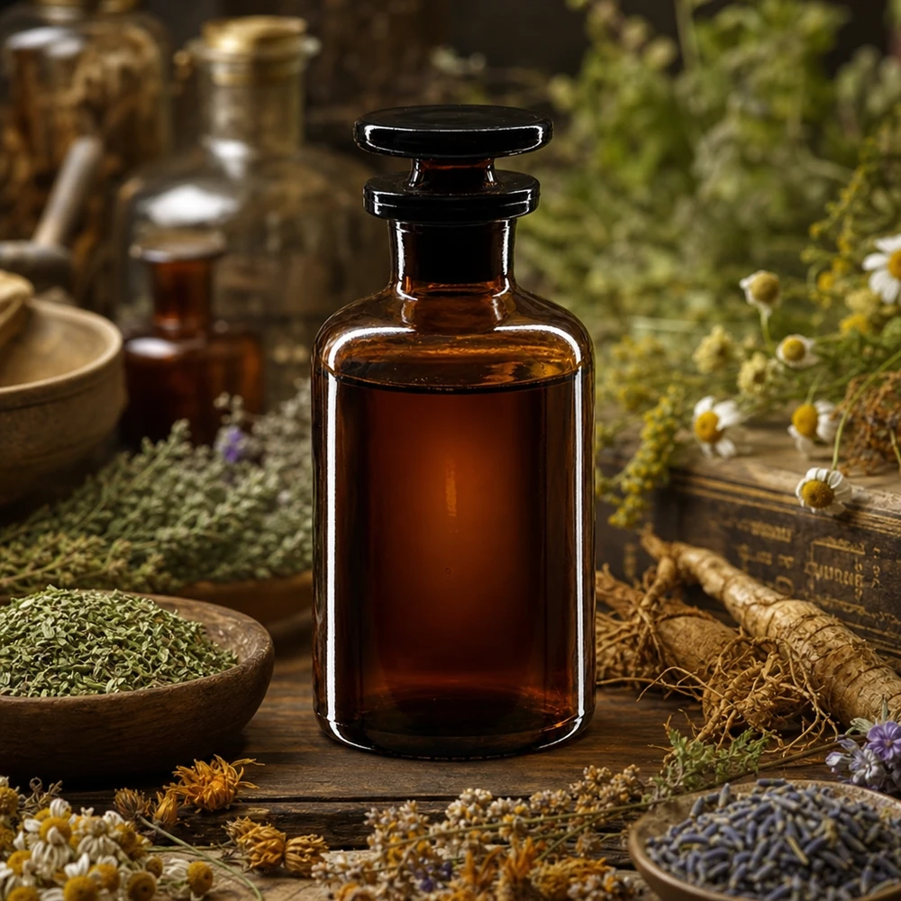 Bottiglia a spalla tonda 50ml marrone collo stretto in vetro con tappo Bottiglia a spalle arrotondate da 50 ml in vetro ambrato con collo stretto e tappo in vetro per estratti di erbe