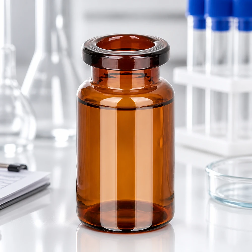 Flacone da iniezione in vetro ambrato da 5ml Kompakte Injektionsflasche 5ml Braunglas mit breiter Öffnung und stabilem Boden