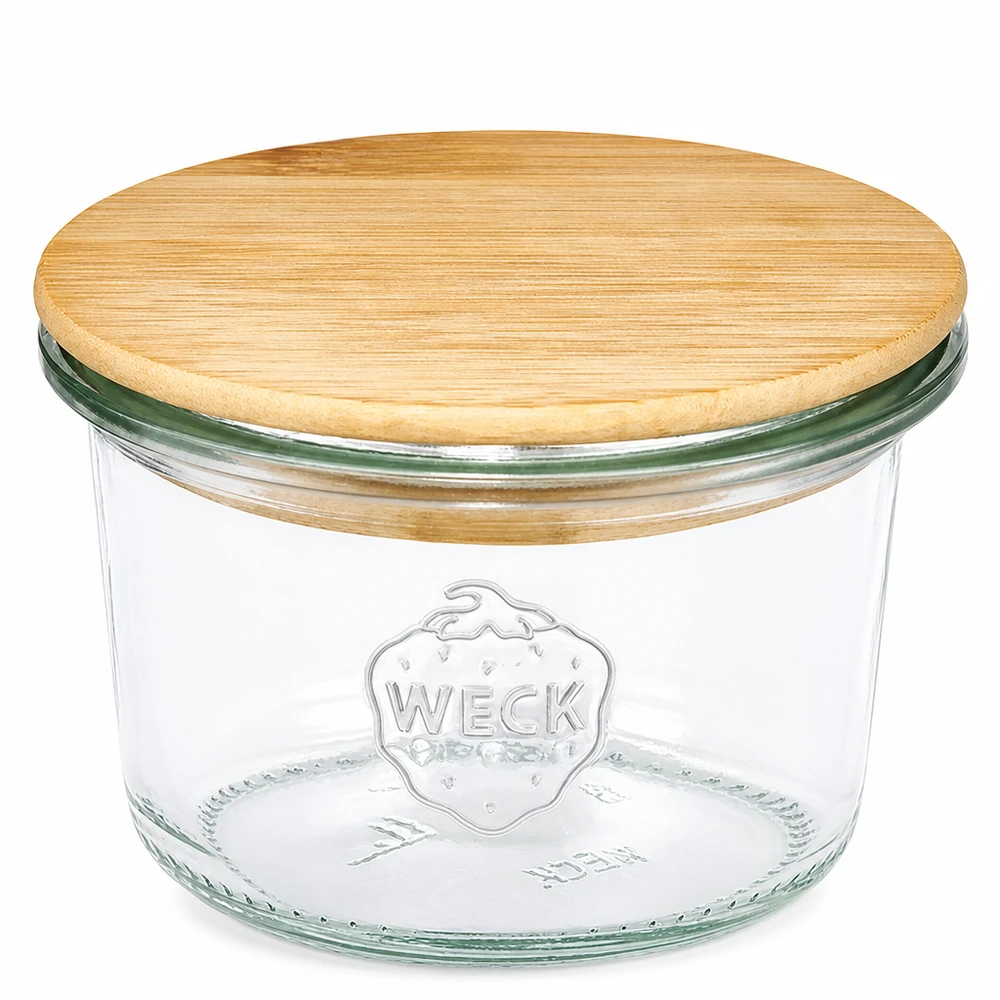 WECK tumbler 80ml RR60 con coperchio in legno di bambù per la conservazione e lo stoccaggio